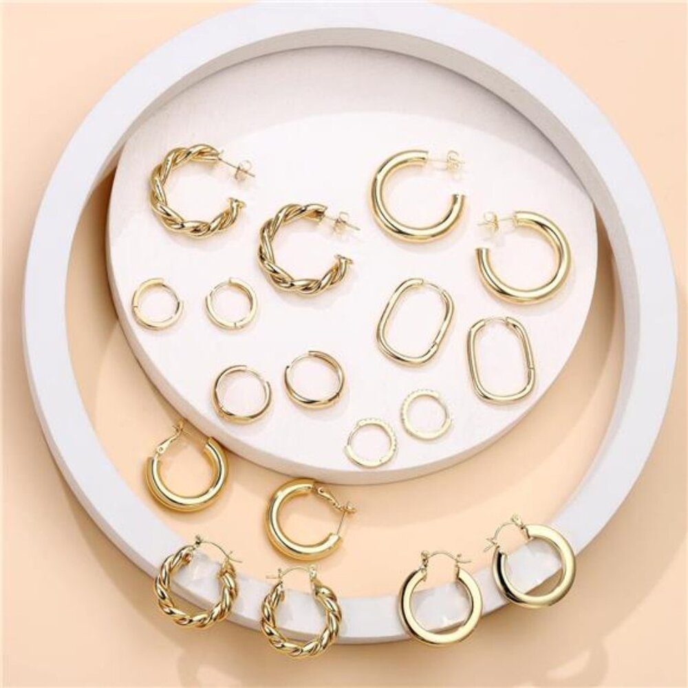 9 Pairs Gold Hoop Earrings for Women, 925 Sterling Silver Post 14K Real - Picture 6 of 7